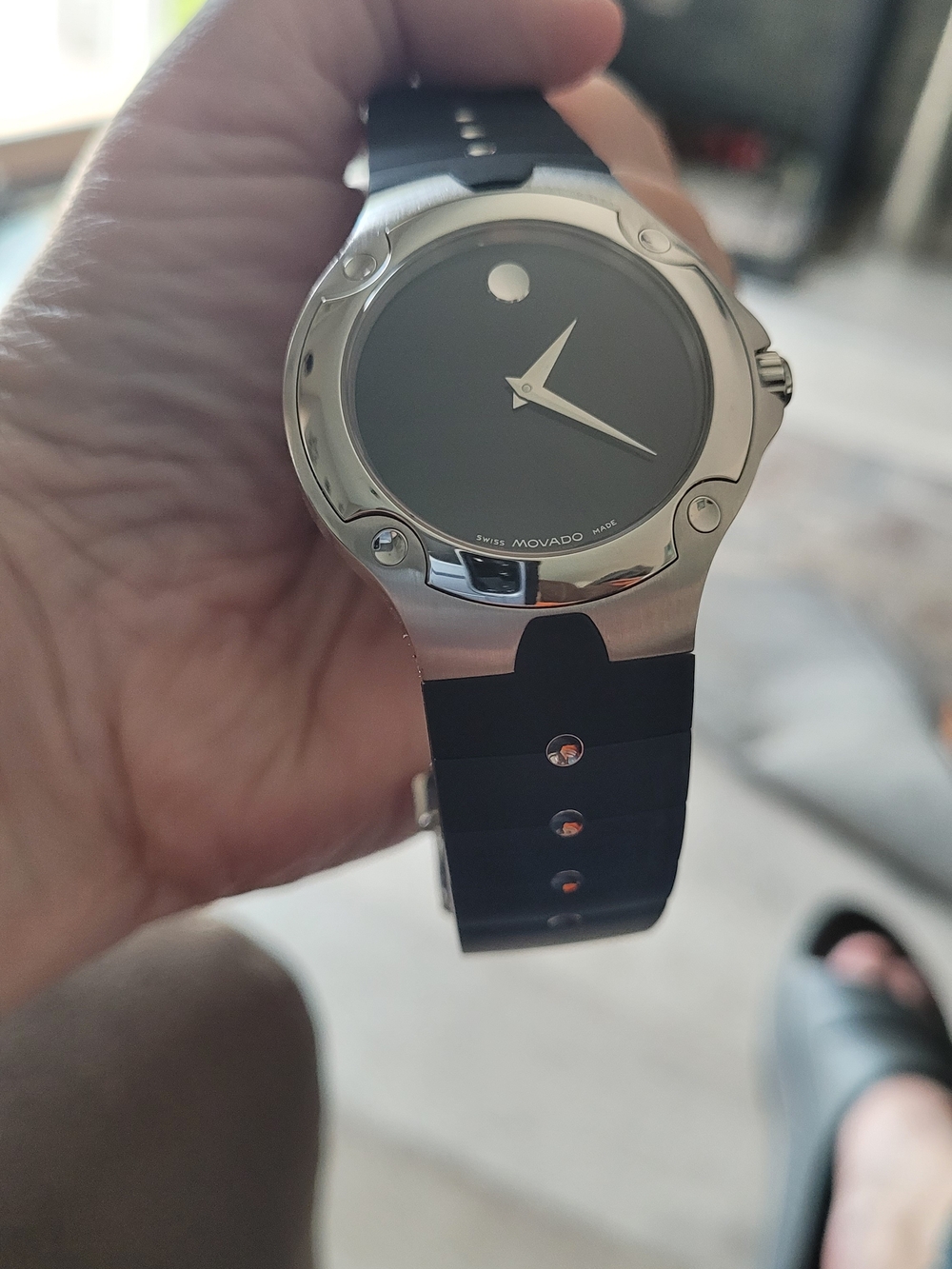 Movado SE Black Dial Stainless Steel Men's Watch With New Band And Battery